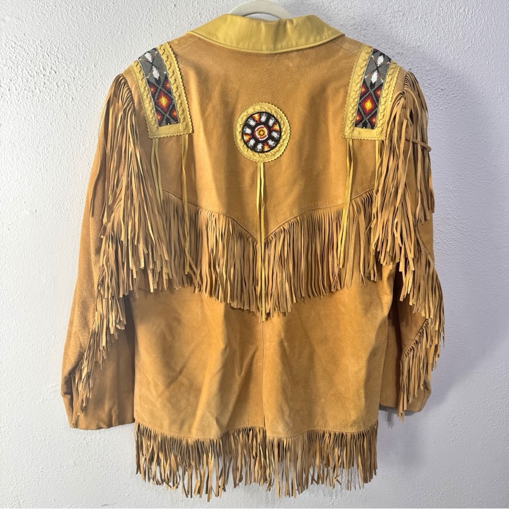 Lariat  Leather Beaded Jacket with Fringe and Embroidery vintage large